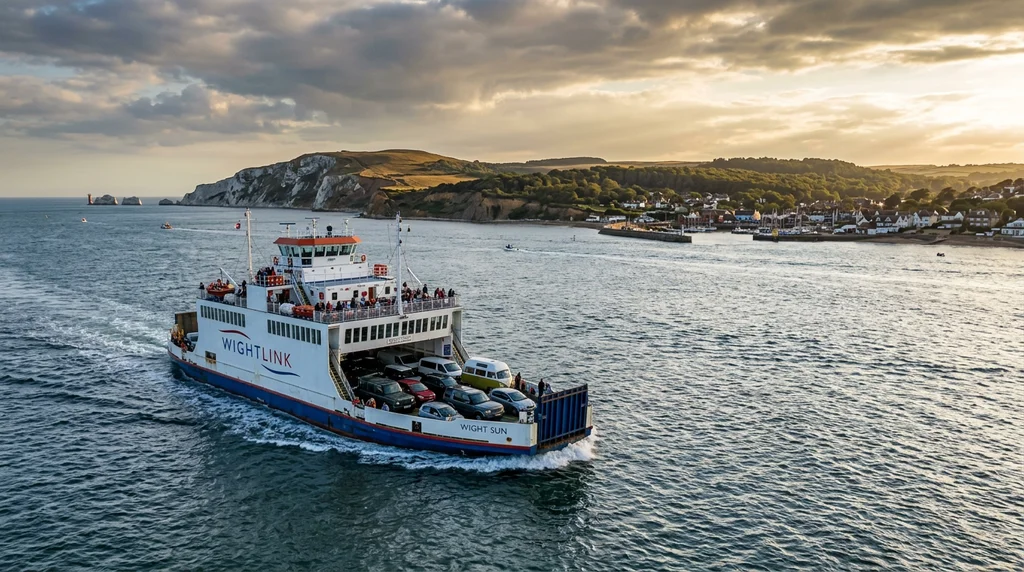 A ferry crossing the Solent to the Isle of Wight.