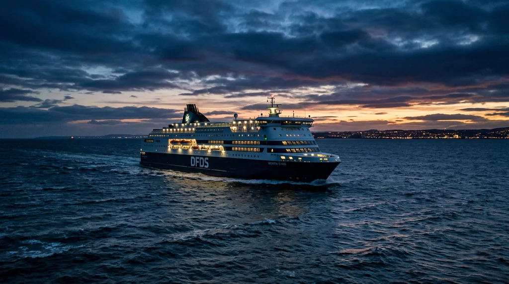 A ferry crossing the North Sea for onward travel to Denmark.