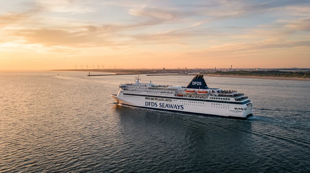 A ferry crossing the North Sea between the UK and the Netherlands.