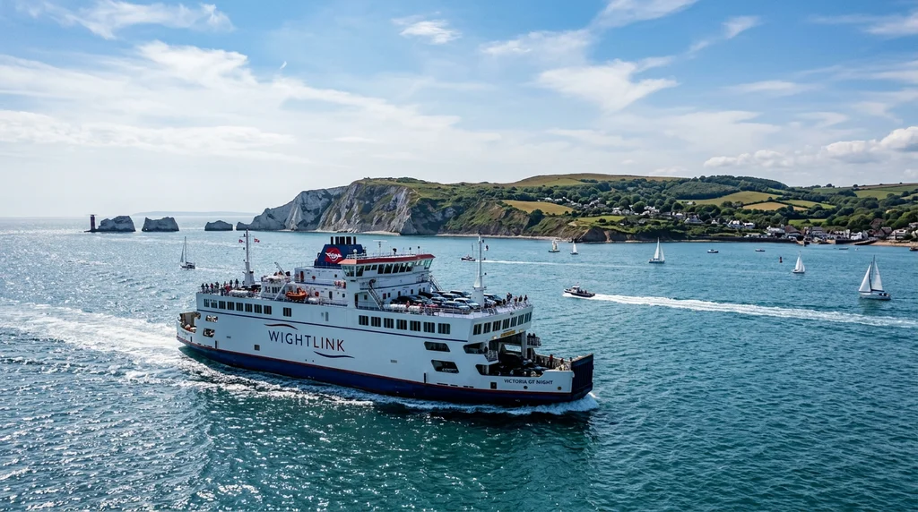 A Wightlink ferry crossing the Solent to the Isle of Wight.