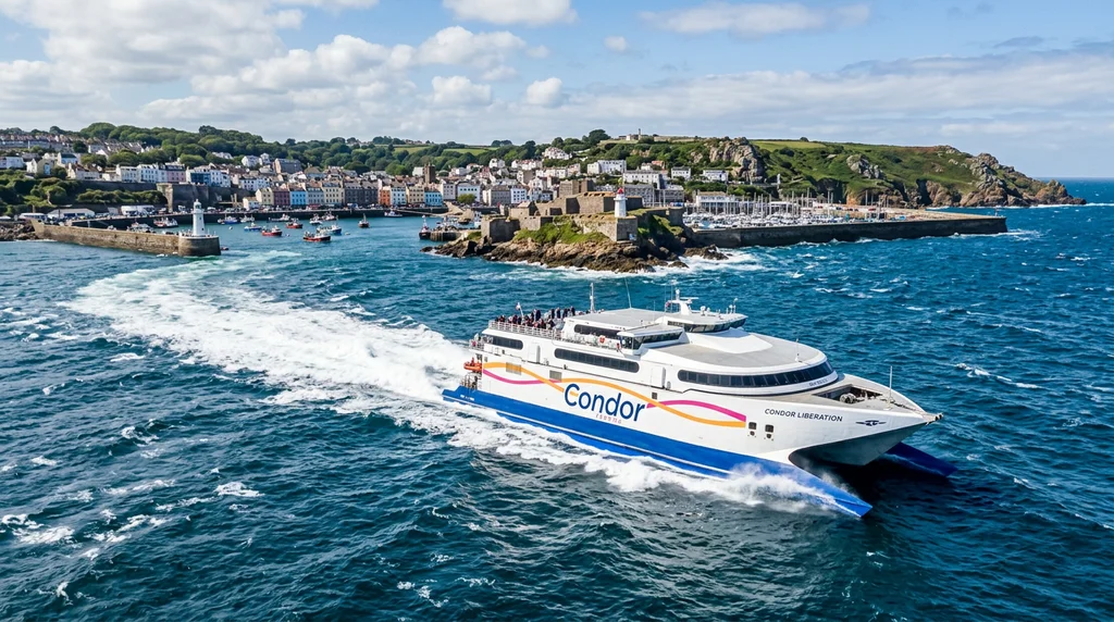A fast ferry crossing to the Channel Islands.