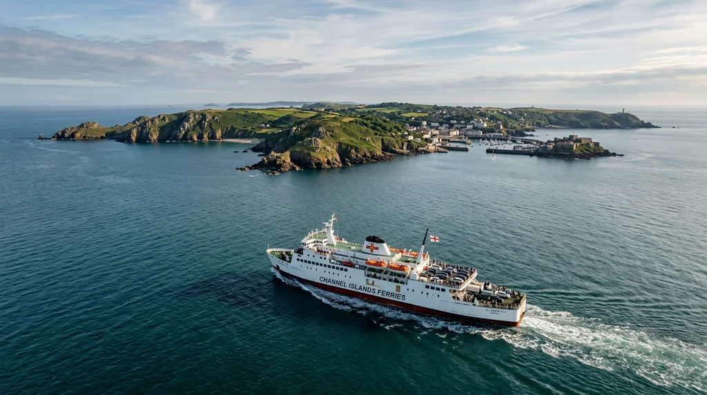 A ferry crossing towards the Channel Islands.