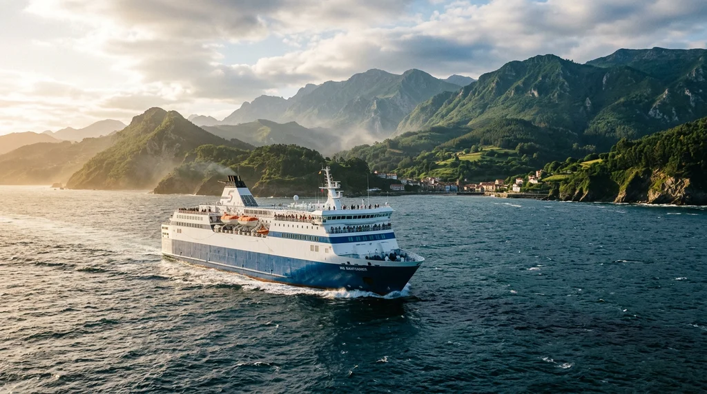 A ferry crossing the Bay of Biscay towards northern Spain.