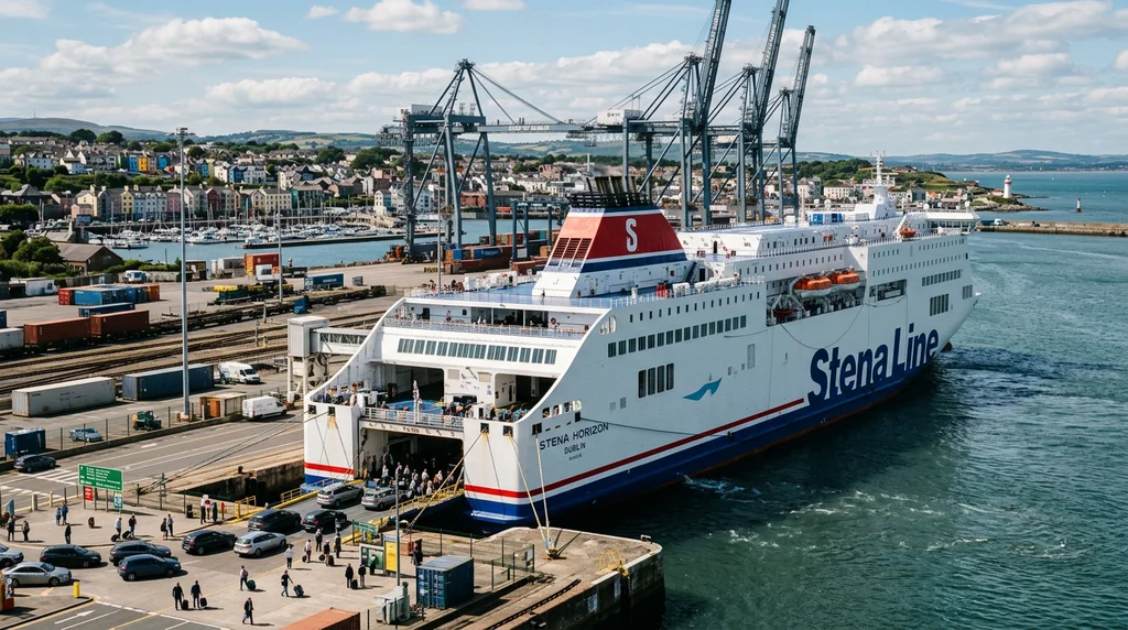 A ferry port serving crossings across the Irish Sea.