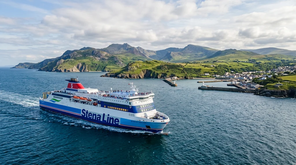 A ferry crossing the Irish Sea towards the Irish coast.