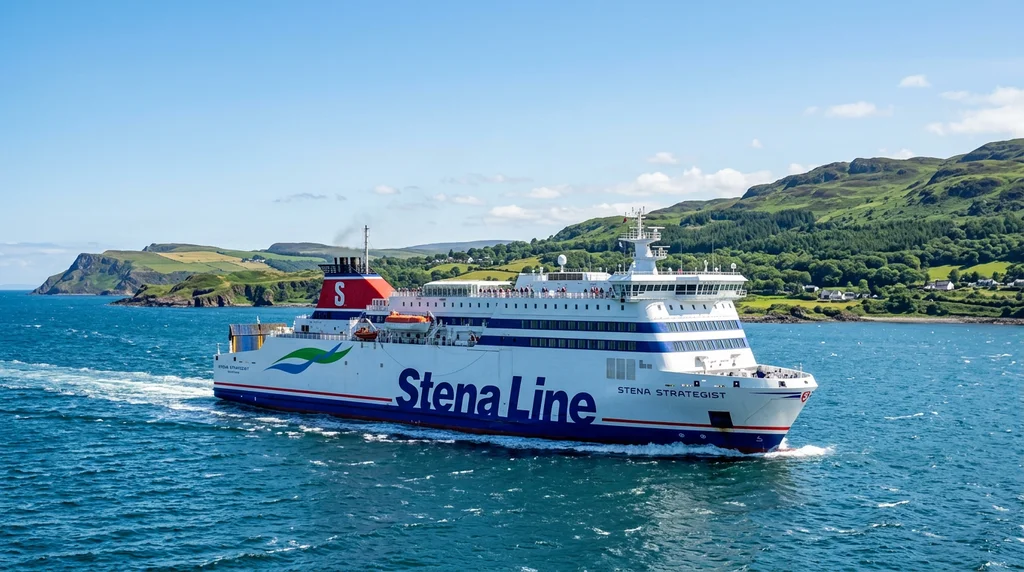 A ferry crossing from Cairnryan in Scotland to Belfast.