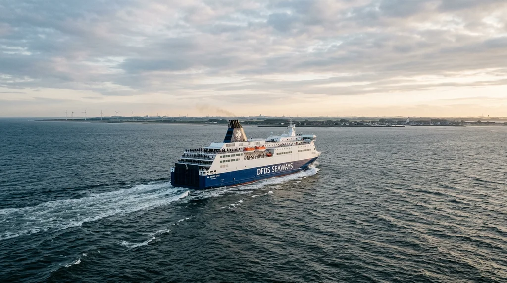 A ferry crossing the North Sea for onward travel to Denmark.