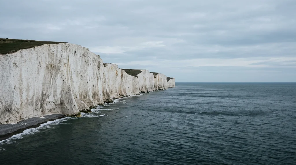 White cliffs and sea, representing UK ferry routes to France.