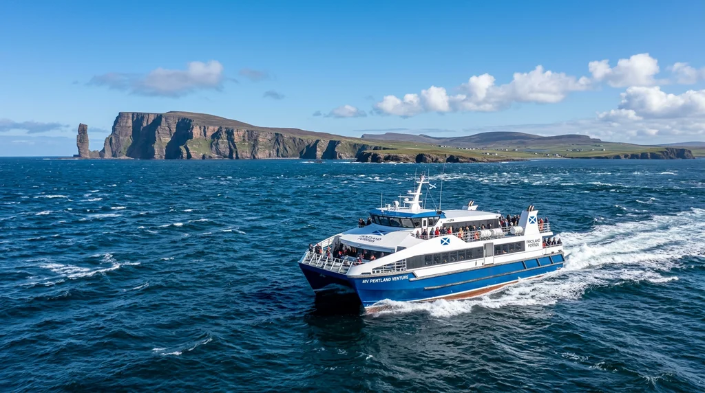 A Pentland Ferries catamaran crossing to Orkney.