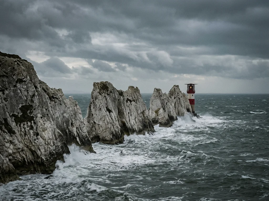 The Needles chalk stacks and sea, representing the Isle of Wight ferry routes