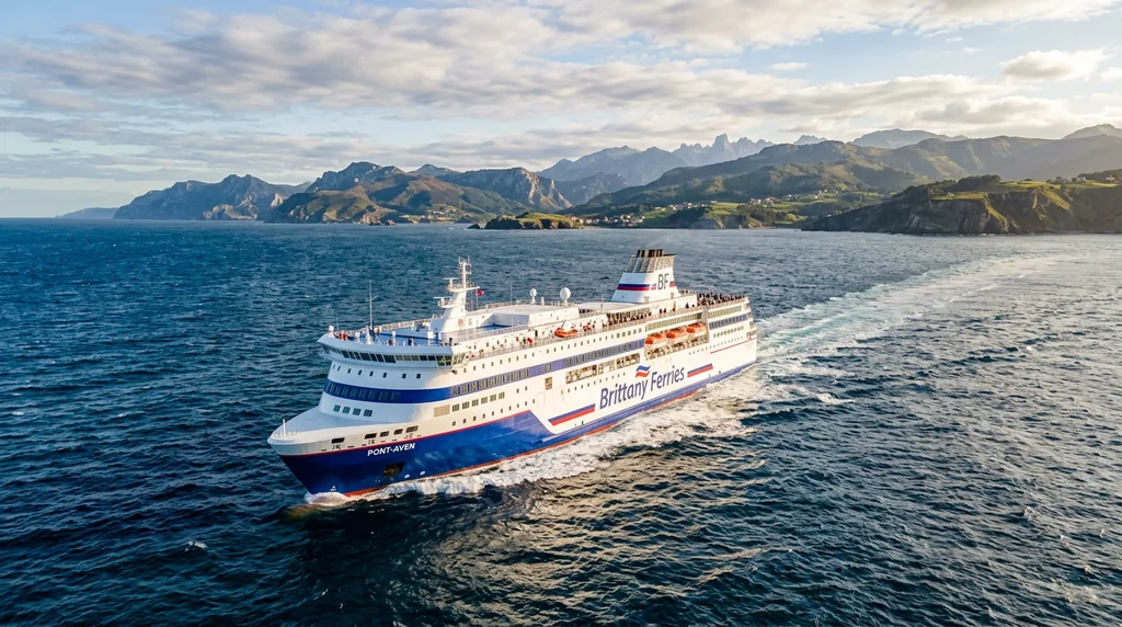 A ferry crossing the Bay of Biscay from Plymouth to Santander.