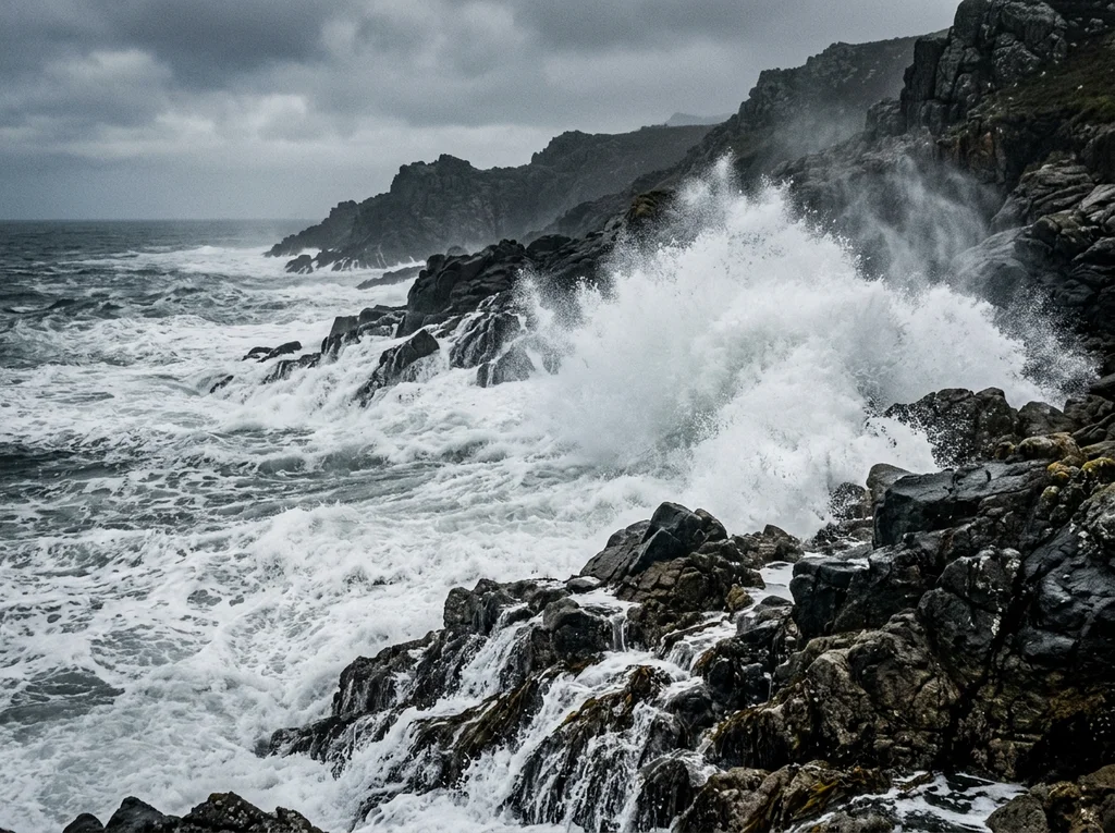 Rocky Atlantic coastline and waves, representing the Spain ferry routes