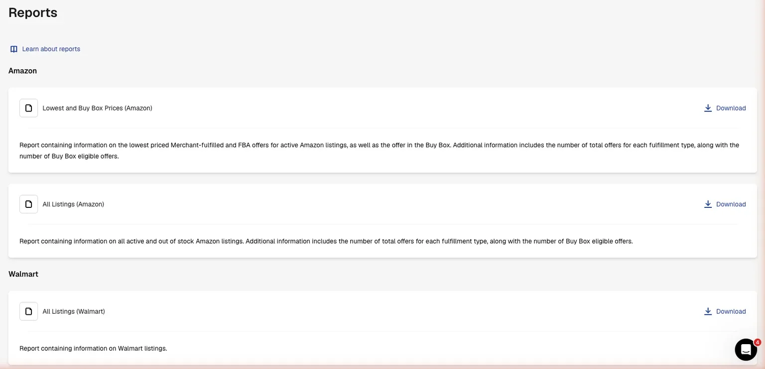 Aura downloadable reports for Amazon and Walmart