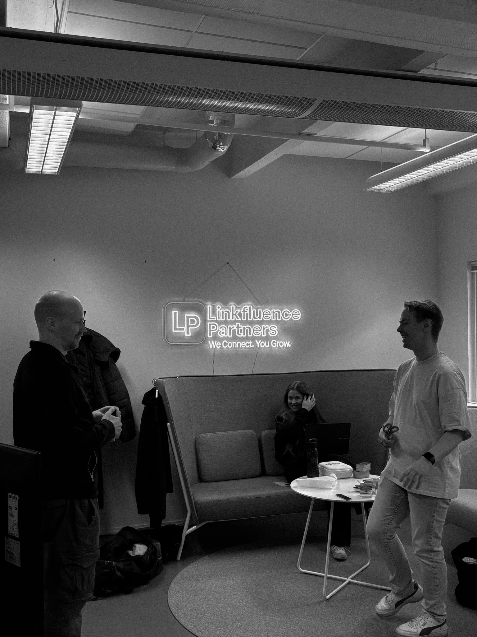 Linkfluence Partners office with neon sign
